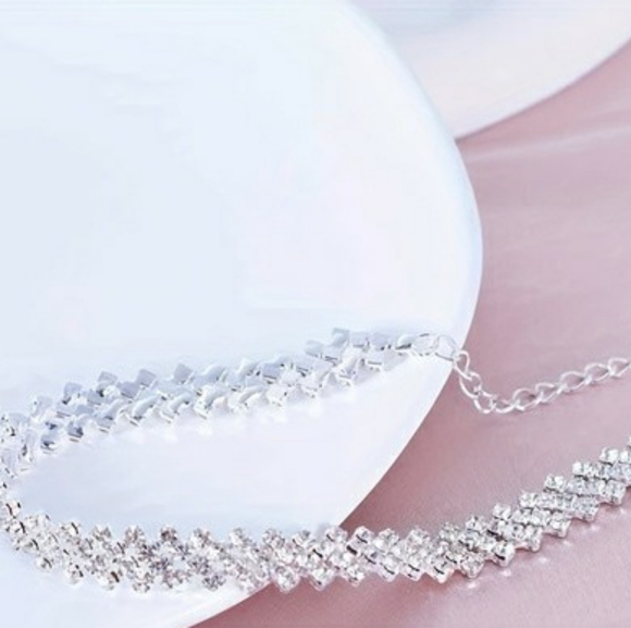 Rhombus Rhinestone Beaded Tennis Chain Ankle - Picture 2 of 8